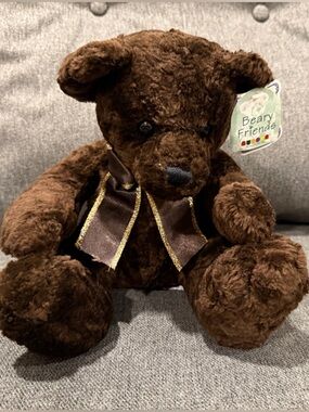 Beary Friends Brown Plush Teddy Bear with Gold-Trim Ribbon by Aurora